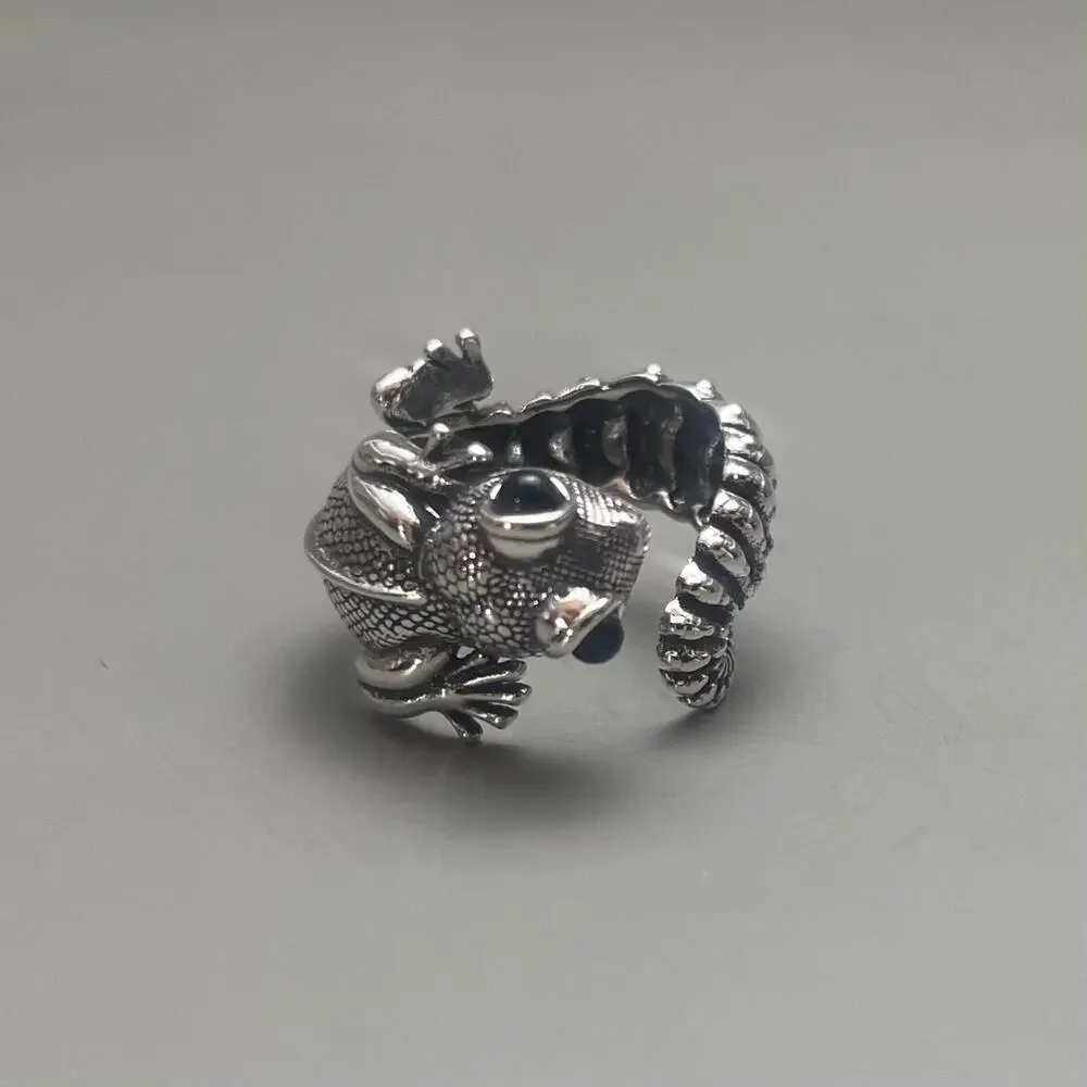 y2k vintage silver gecko ring
